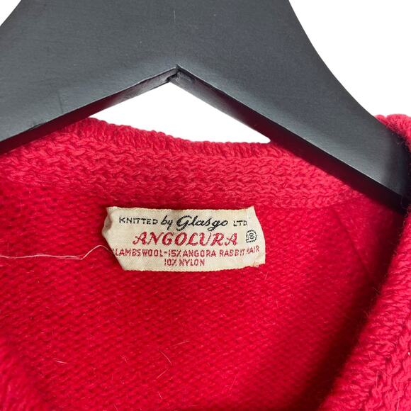 Vintage Cardigan Sweater Red Womens Size Medium Lambswool Angora Rabbit Hair - Picture 2 of 9